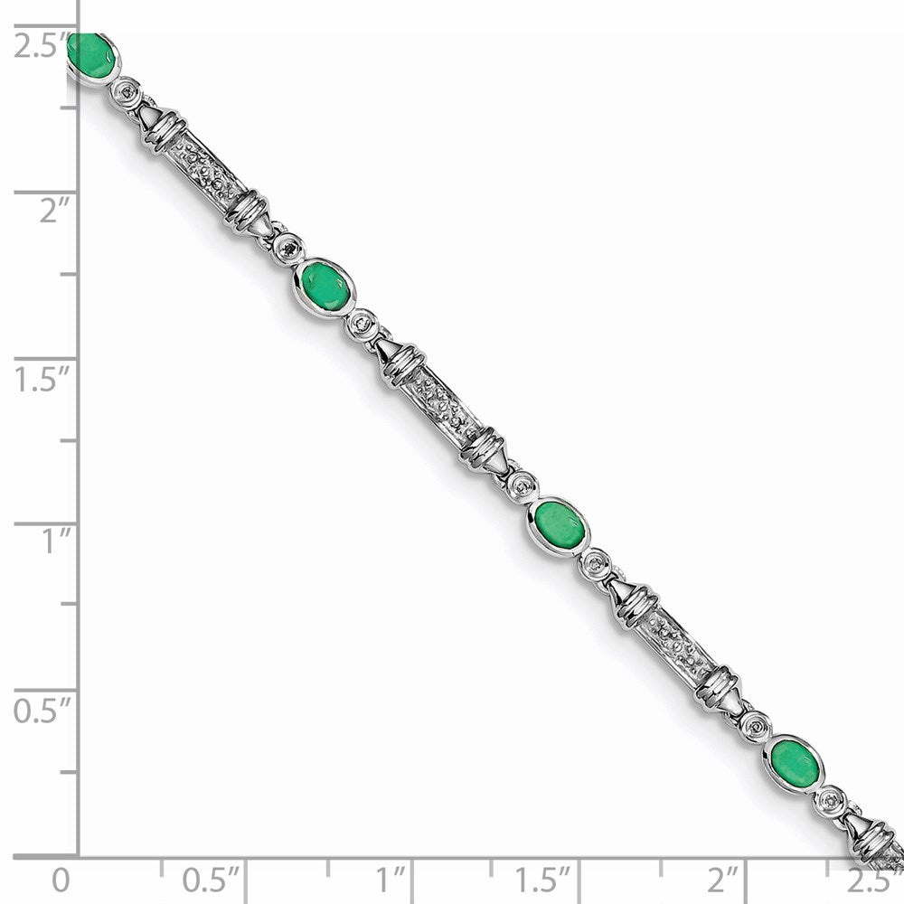 Sterling Silver Rhodium-plated Emerald and Diamond Bracelet QX855E