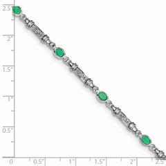 Sterling Silver Rhodium-plated Emerald and Diamond Bracelet QX855E