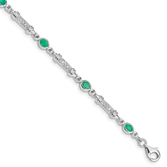 Sterling Silver Rhodium-plated Emerald and Diamond Bracelet QX855E
