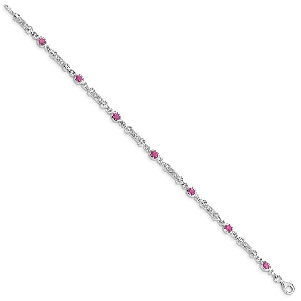 Sterling Silver Rhodium-plated Pink Tourmaline and Diamond Bracelet QX855PT