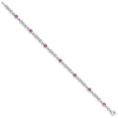 Sterling Silver Rhodium-plated Pink Tourmaline and Diamond Bracelet QX855PT