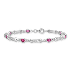 Sterling Silver Rhodium-plated Pink Tourmaline and Diamond Bracelet QX855PT