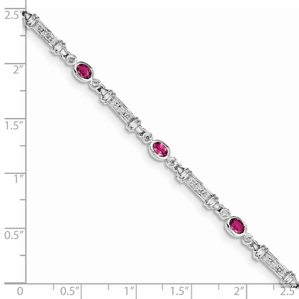 Sterling Silver Rhodium-plated Pink Tourmaline and Diamond Bracelet QX855PT