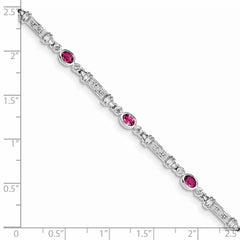 Sterling Silver Rhodium-plated Pink Tourmaline and Diamond Bracelet QX855PT