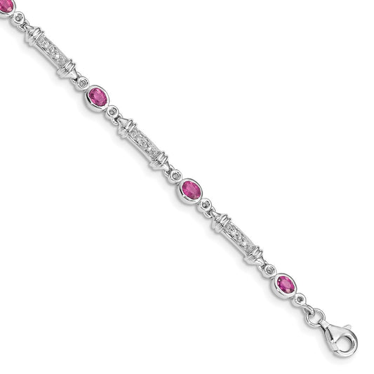 Sterling Silver Rhodium-plated Pink Tourmaline and Diamond Bracelet QX855PT