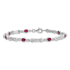 Sterling Silver Rhodium-plated Composite Ruby and Diamond Bracelet QX855R