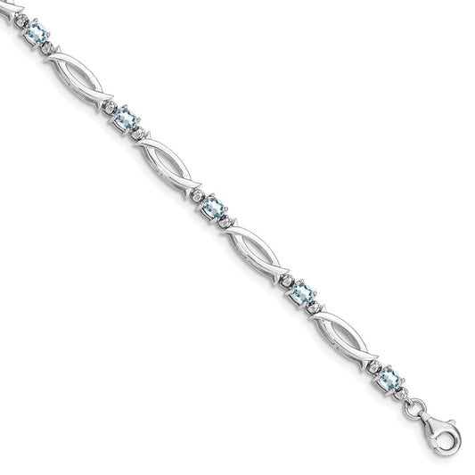 Sterling Silver Rhodium-plated Aquamarine and Diamond Bracelet QX856AQ