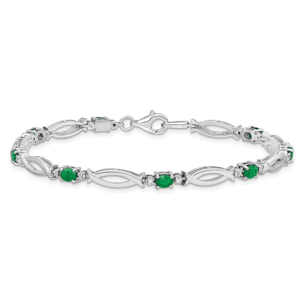 Sterling Silver Rhodium-plated Emerald and Diamond Bracelet QX856E