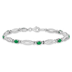 Sterling Silver Rhodium-plated Emerald and Diamond Bracelet QX856E
