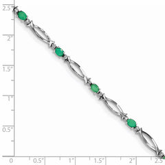 Sterling Silver Rhodium-plated Emerald and Diamond Bracelet QX856E