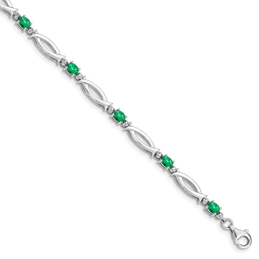 Sterling Silver Rhodium-plated Emerald and Diamond Bracelet QX856E