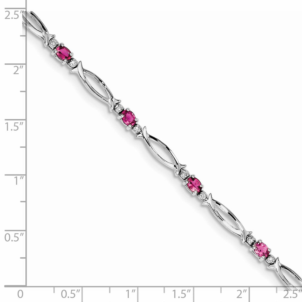 Sterling Silver Rhodium-plated Pink Tourmaline and Diamond Bracelet QX856PT