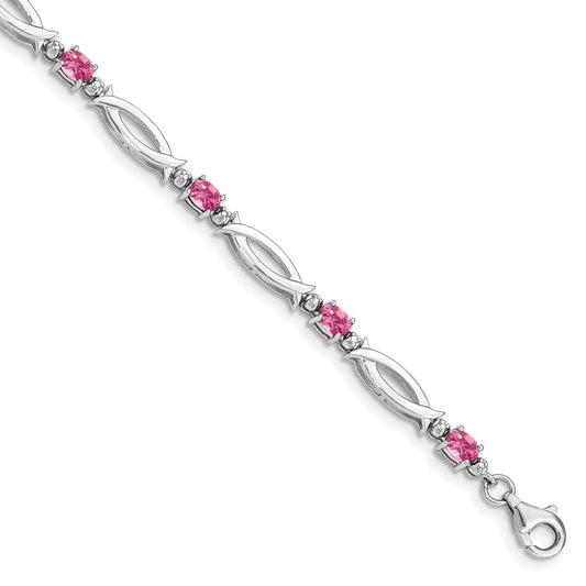 Sterling Silver Rhodium-plated Pink Tourmaline and Diamond Bracelet QX856PT