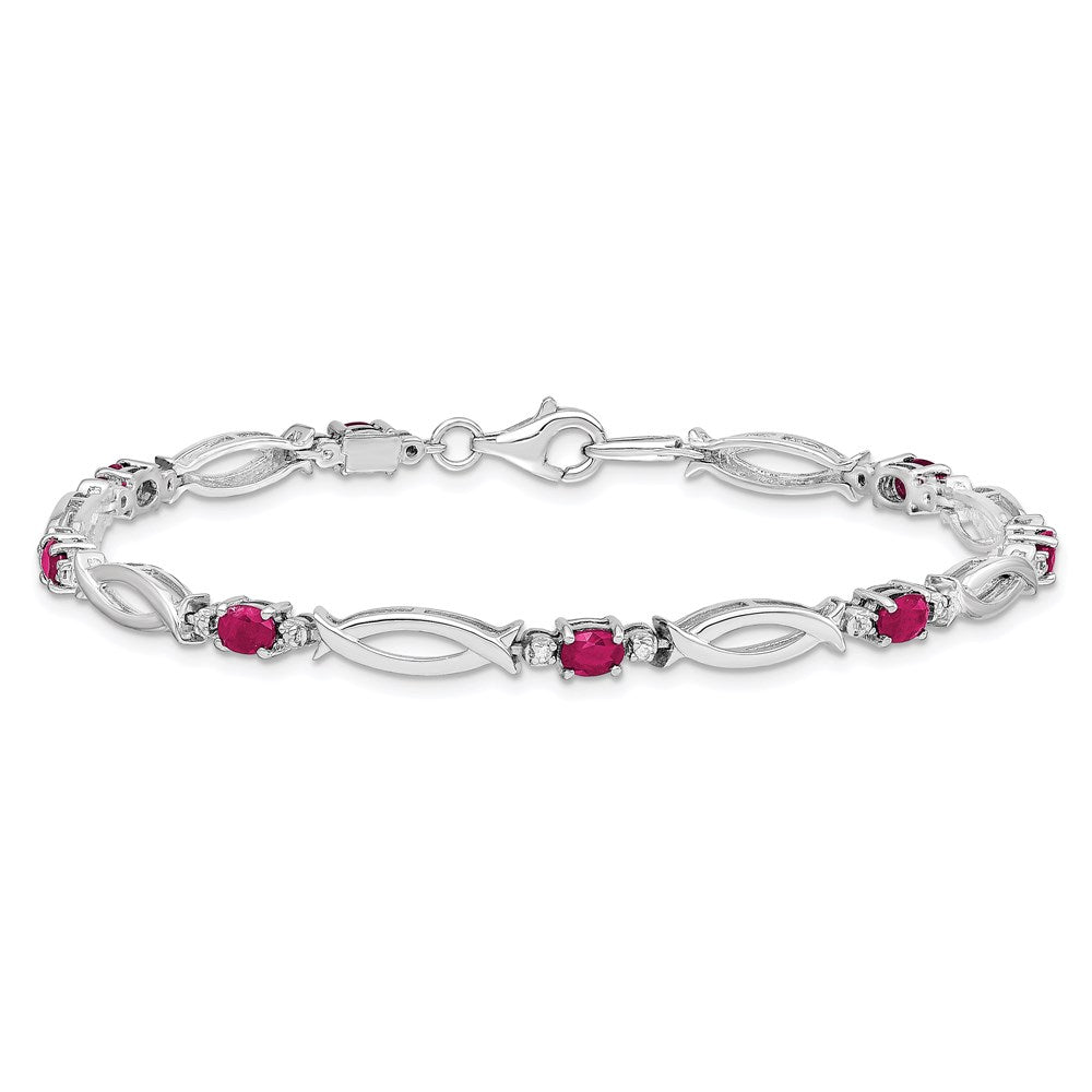 Sterling Silver Rhodium-plated Composite Ruby and Diamond Bracelet QX856R