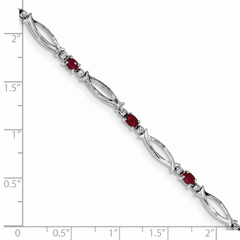 Sterling Silver Rhodium-plated Composite Ruby and Diamond Bracelet QX856R