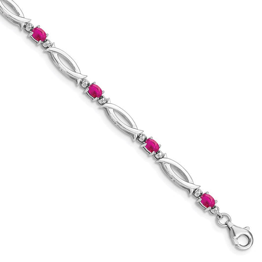 Sterling Silver Rhodium-plated Composite Ruby and Diamond Bracelet QX856R