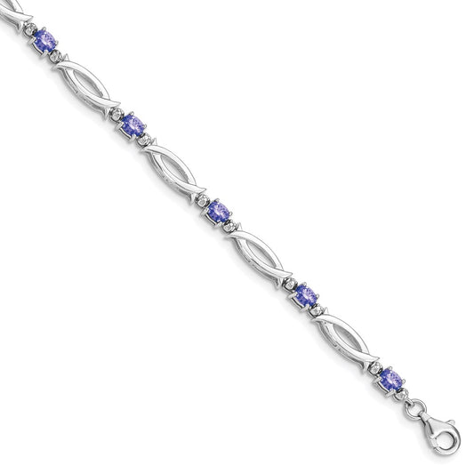Sterling Silver Rhodium-plated Tanzanite and Diamond Bracelet QX856TZ