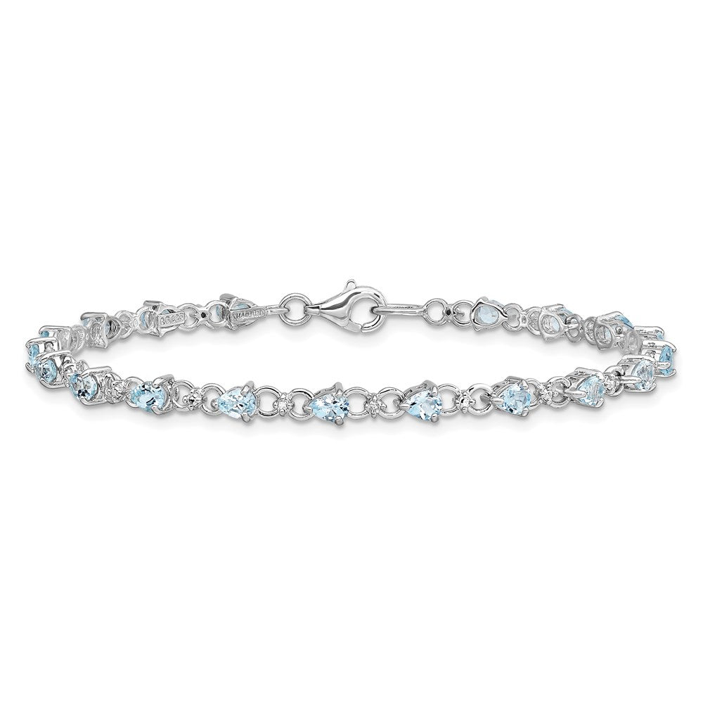 Sterling Silver Rhodium-plated Aquamarine and Diamond Bracelet QX858AQ