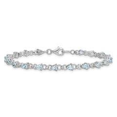 Sterling Silver Rhodium-plated Aquamarine and Diamond Bracelet QX858AQ