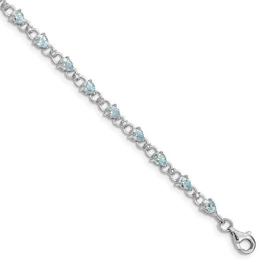 Sterling Silver Rhodium-plated Aquamarine and Diamond Bracelet QX858AQ