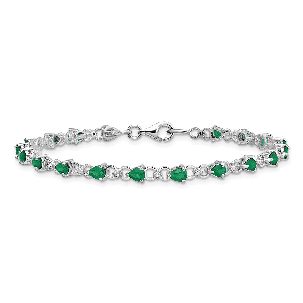 Sterling Silver Rhodium-plated Emerald and Diamond Bracelet QX858E