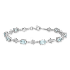 Sterling Silver Rhodium-plated Aquamarine and Diamond Bracelet QX859AQ