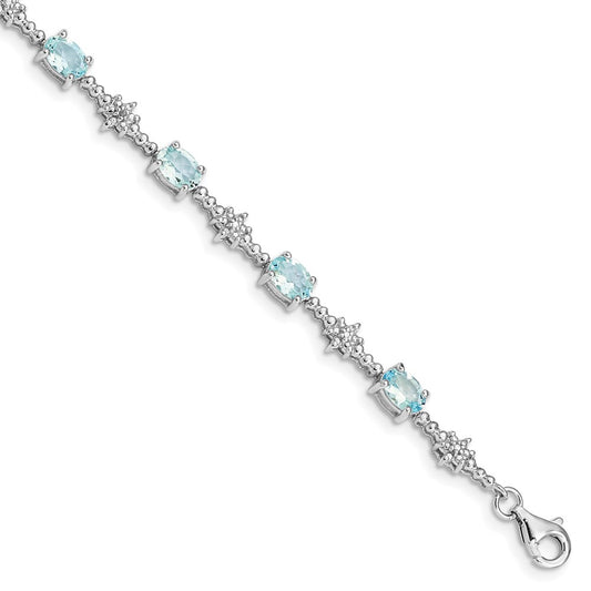 Sterling Silver Rhodium-plated Aquamarine and Diamond Bracelet QX859AQ