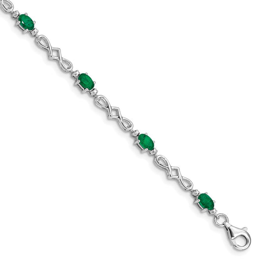 Sterling Silver Rhodium-plated Emerald and Diamond Bracelet QX860E