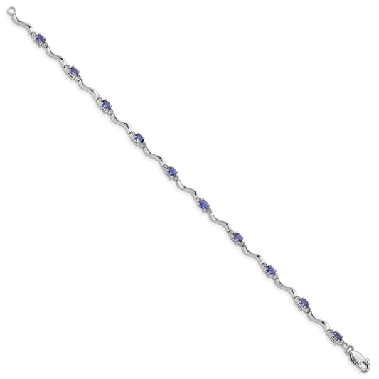 Sterling Silver Rhodium Plated Diamond and Tanzanite Bracelet QX870TZ