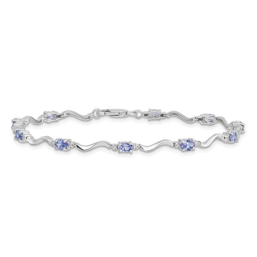 Sterling Silver Rhodium Plated Diamond and Tanzanite Bracelet QX870TZ