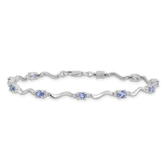 Sterling Silver Rhodium Plated Diamond and Tanzanite Bracelet QX870TZ