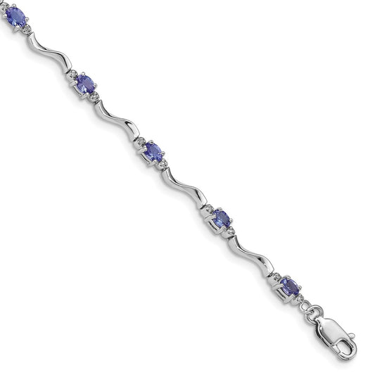Sterling Silver Rhodium Plated Diamond and Tanzanite Bracelet QX870TZ