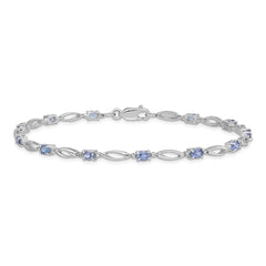 Sterling Silver Rhodium Plated Diamond and Tanzanite Bracelet QX871TZ