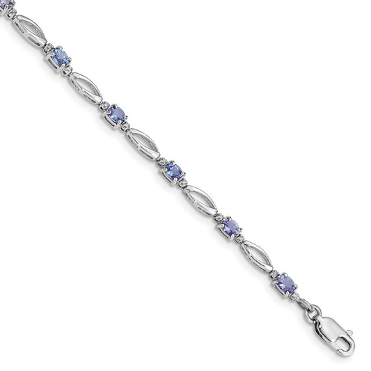 Sterling Silver Rhodium Plated Diamond and Tanzanite Bracelet QX871TZ