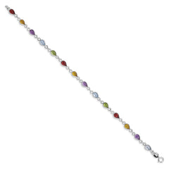 Sterling Silver Rhodium Plated Rainbow Gemstone Bracelet QX872RB