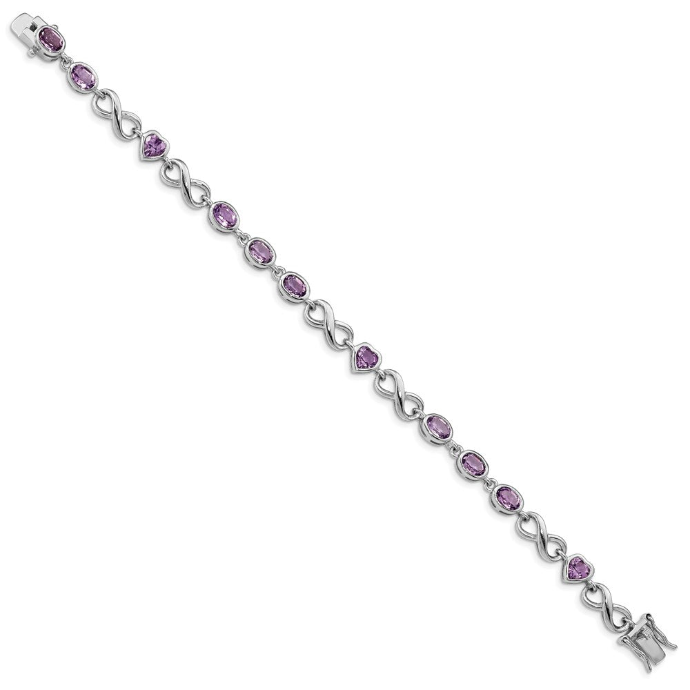 Sterling Silver Rhodium-plated Oval Heart Amethyst Bracelet QX874AM