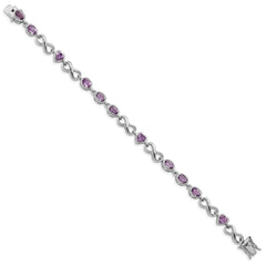 Sterling Silver Rhodium-plated Oval Heart Amethyst Bracelet QX874AM