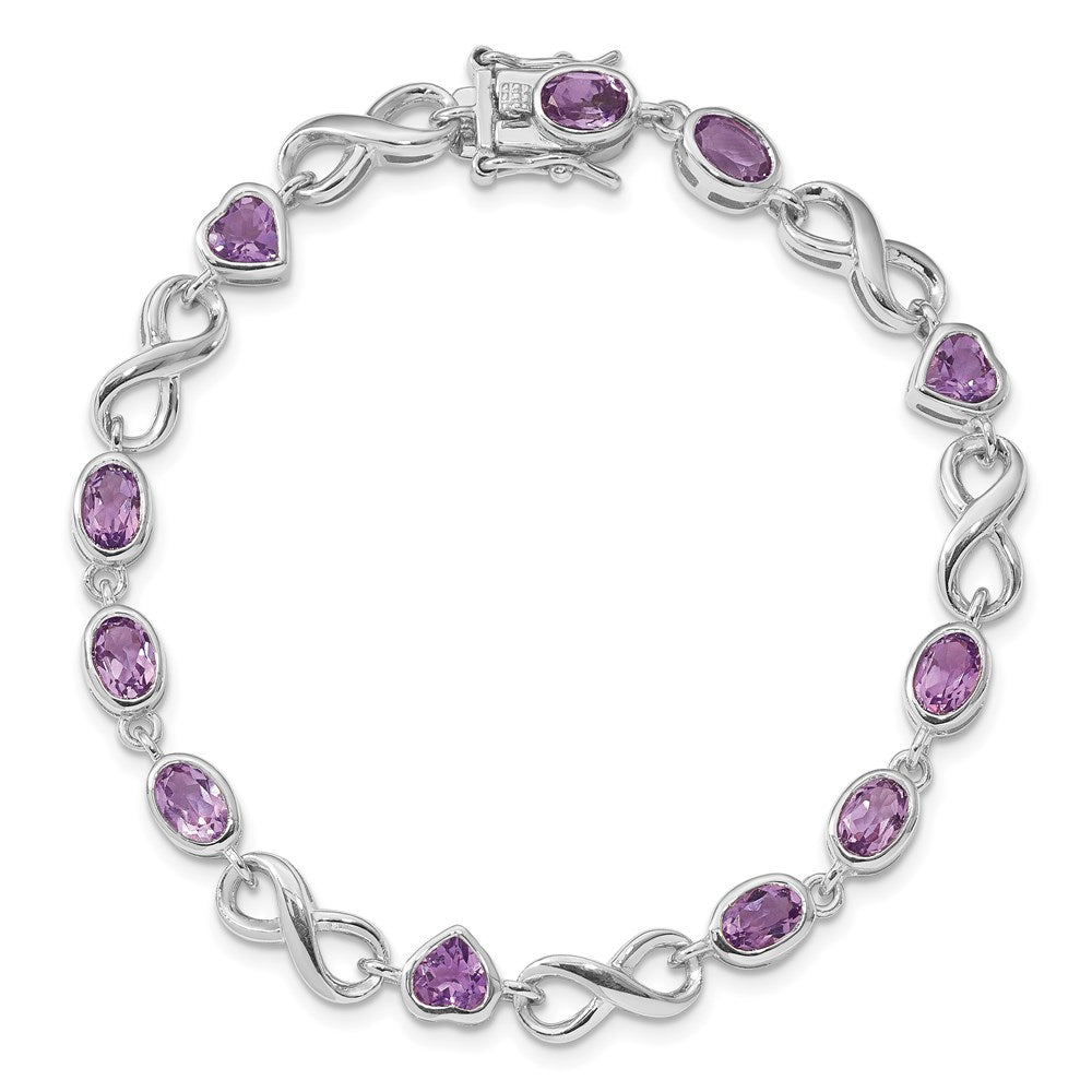 Sterling Silver Rhodium-plated Oval Heart Amethyst Bracelet QX874AM