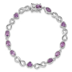 Sterling Silver Rhodium-plated Oval Heart Amethyst Bracelet QX874AM