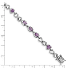 Sterling Silver Rhodium-plated Oval Heart Amethyst Bracelet QX874AM