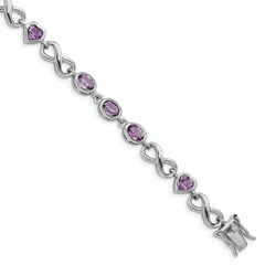 Sterling Silver Rhodium-plated Oval Heart Amethyst Bracelet QX874AM
