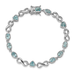 Sterling Silver Rhodium-plated Oval Heart Blue Topaz Bracelet QX875BT