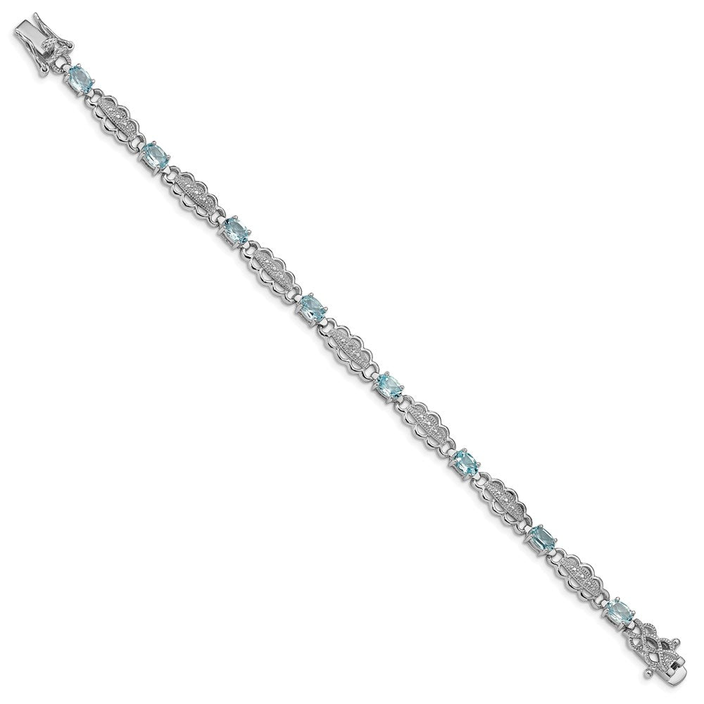 Sterling Silver Rhodium-plated Aquamarine & Diamond Bracelet QX877AQ