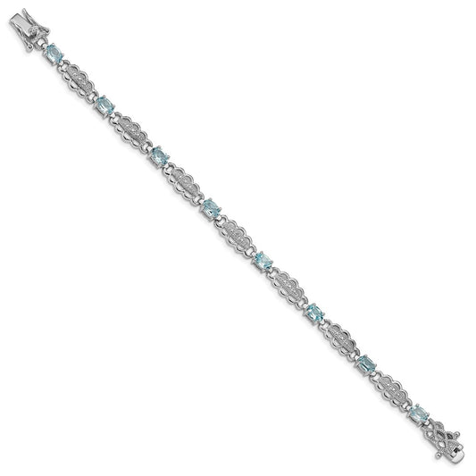 Sterling Silver Rhodium-plated Aquamarine & Diamond Bracelet QX877AQ
