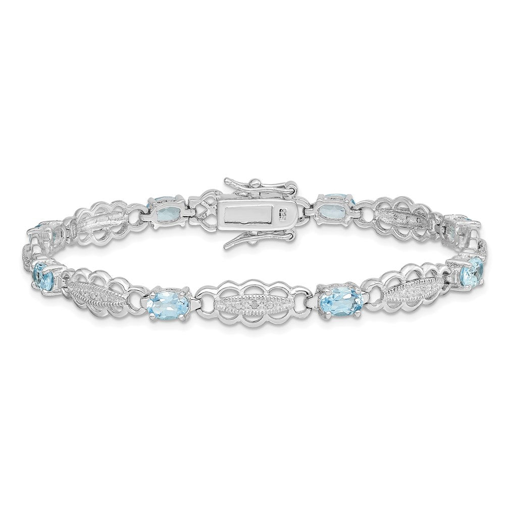 Sterling Silver Rhodium-plated Aquamarine & Diamond Bracelet QX877AQ