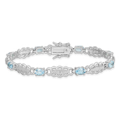 Sterling Silver Rhodium-plated Aquamarine & Diamond Bracelet QX877AQ