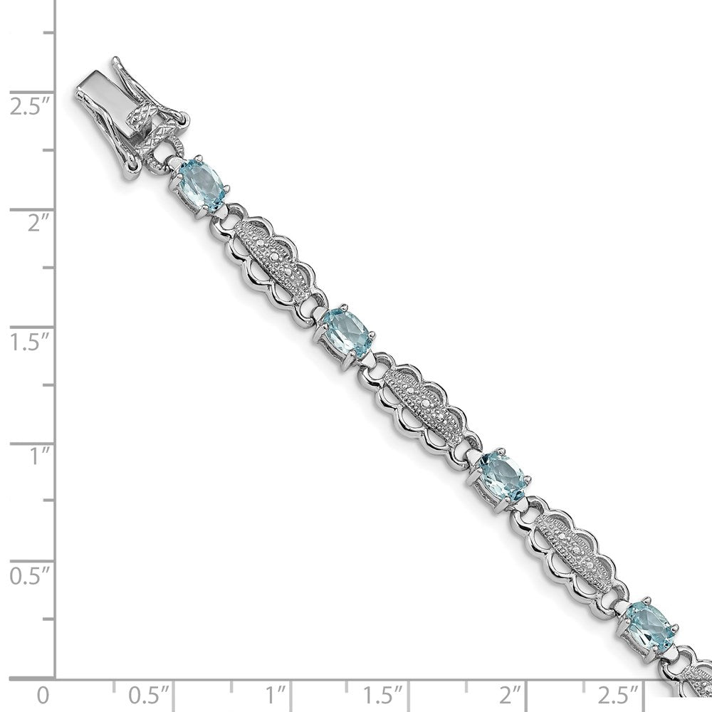 Sterling Silver Rhodium-plated Aquamarine & Diamond Bracelet QX877AQ
