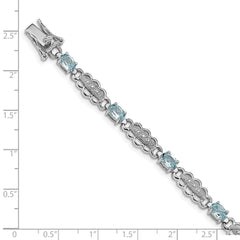 Sterling Silver Rhodium-plated Aquamarine & Diamond Bracelet QX877AQ