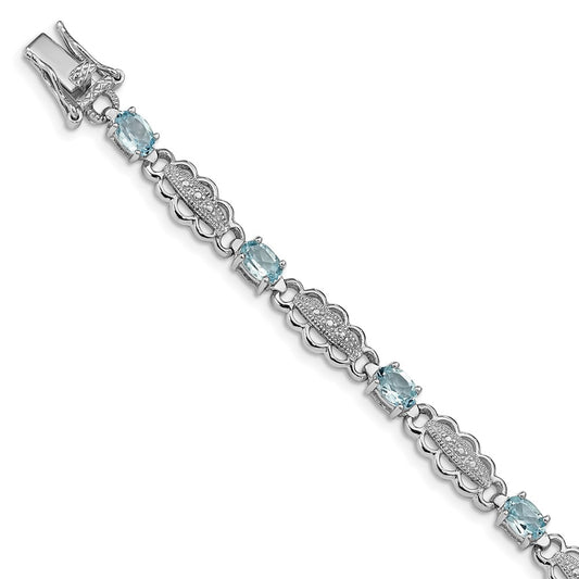 Sterling Silver Rhodium-plated Aquamarine & Diamond Bracelet QX877AQ