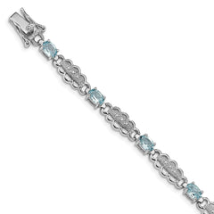 Sterling Silver Rhodium-plated Aquamarine & Diamond Bracelet QX877AQ
